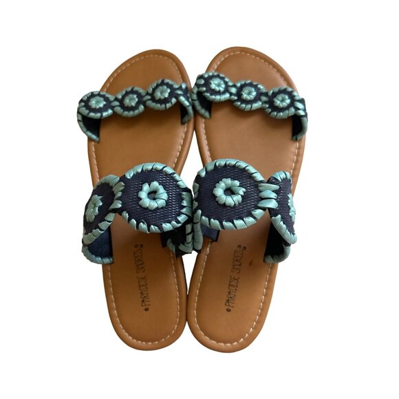 Paradise Shores Blue & Green Slip On Flat Sandals, Size 8M - Picture 1 of 7